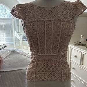 bebe Blush Lace Cap-Sleeve Peplum Top
